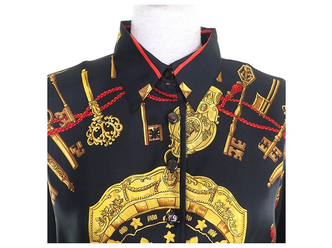 Hermès LES CLES LAS LLAVES Camisa Polo de Seda Negro - vista 4