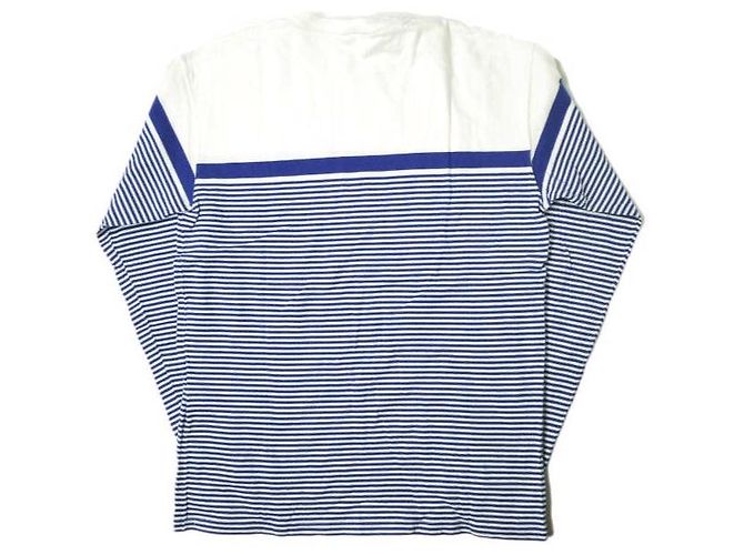Autre Marque Camiseta de manga larga de algodón con borde UNUSED Blanco Azul - vista 2