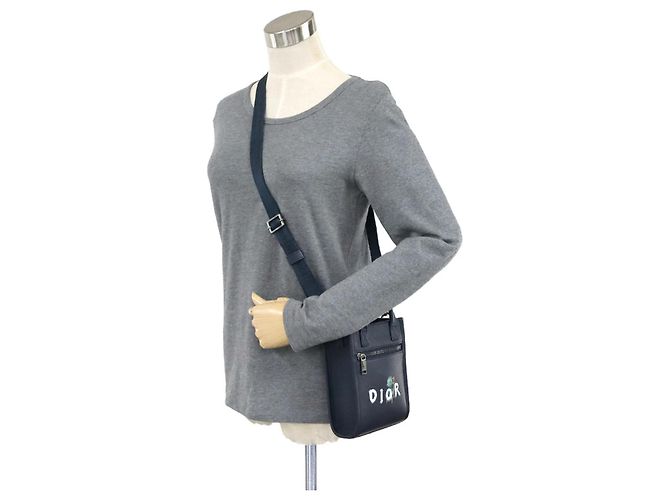 Borsa a spalla in pelle blu navy Christian Dior - vista 16