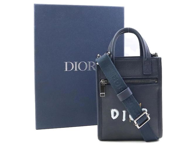Borsa a spalla in pelle blu navy Christian Dior - vista 17