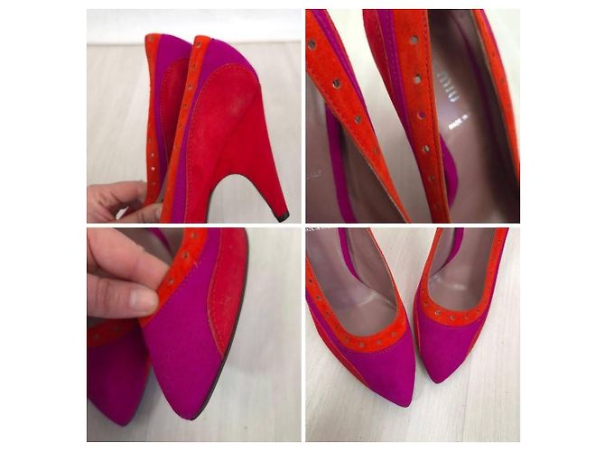 Miu Miu High Heels aus Wildleder Rot Dunkelviolett - Ansicht 12