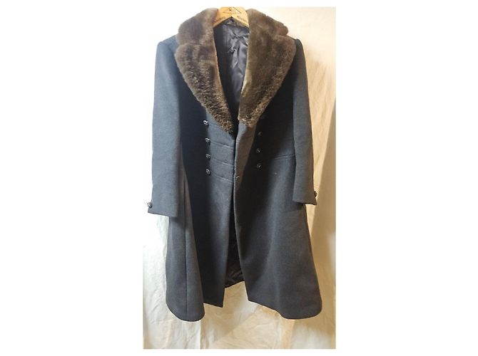 Autre Marque Abrigo de lana gris oscuro con cuello de piel Castaño Gris antracita - vista 2