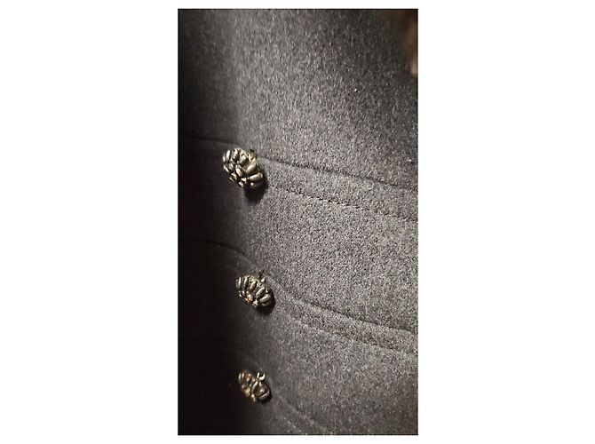 Autre Marque Abrigo de lana gris oscuro con cuello de piel Castaño Gris antracita - vista 3