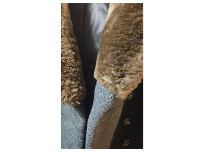 Autre Marque Abrigo de lana gris oscuro con cuello de piel Castaño Gris antracita - vista 4