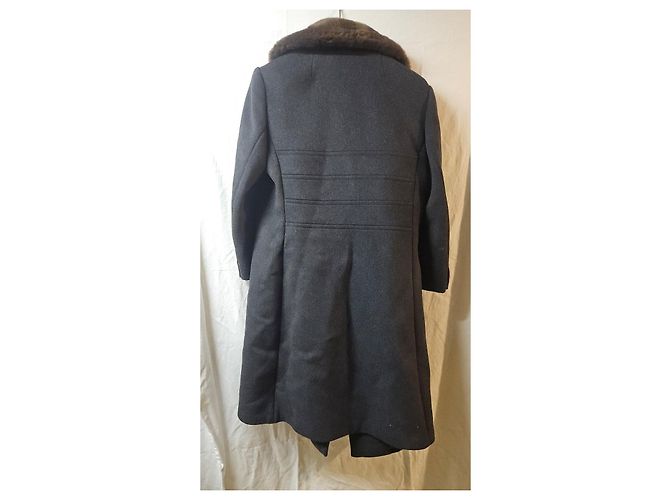 Autre Marque Abrigo de lana gris oscuro con cuello de piel Castaño Gris antracita - vista 6
