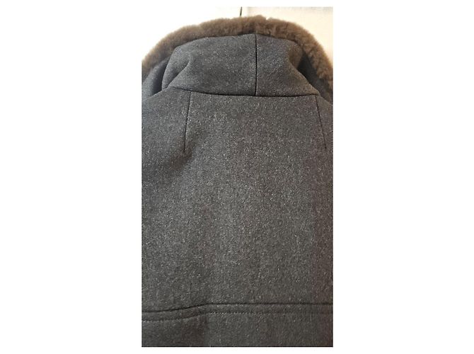 Autre Marque Abrigo de lana gris oscuro con cuello de piel Castaño Gris antracita - vista 7