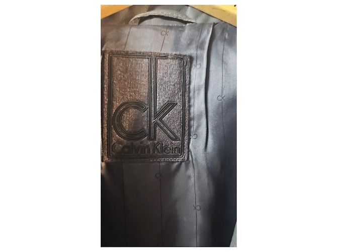 Calvin Klein Wool Coat with Leather Trim Black Grey - view 3