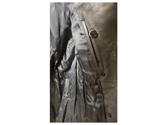Calvin Klein Wool Coat with Leather Trim Black Grey - view 6