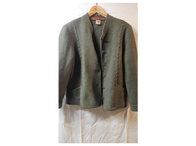 Autre Marque Green wool jacket with cable pattern and buttons - view 2