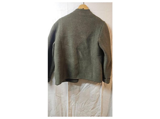 Autre Marque Green wool jacket with cable pattern and buttons - view 7