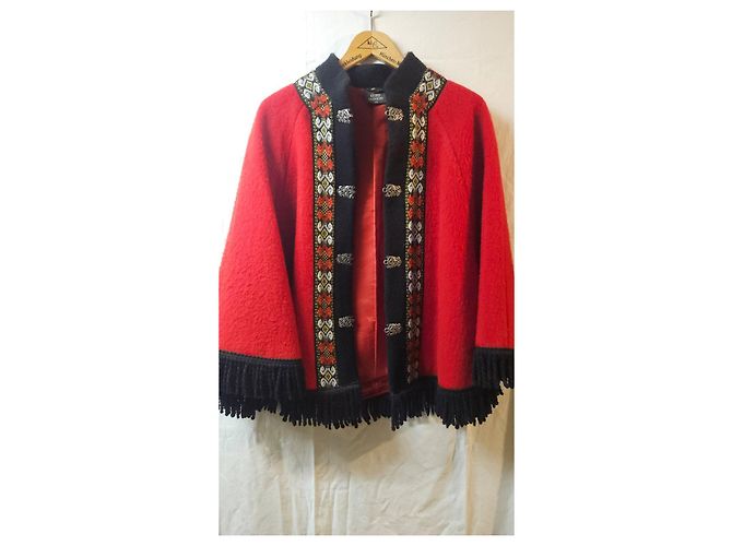 Autre Marque Capa de lana roja con bordado y flecos Negro Multicolor - vista 2