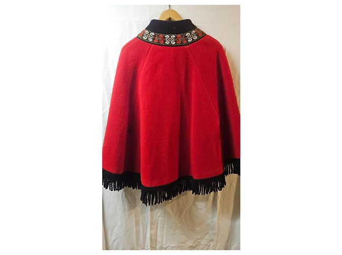 Autre Marque Capa de lana roja con bordado y flecos Negro Multicolor - vista 5