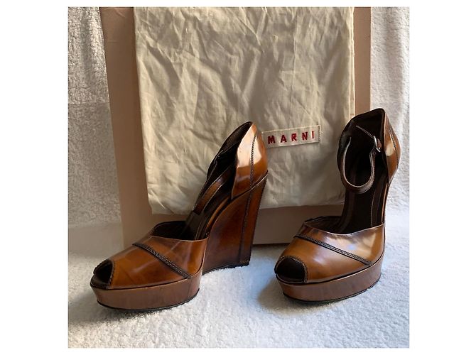 Wedge in pelle marrone Marni - vista 10