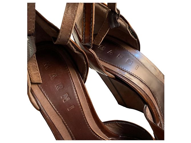 Wedge in pelle marrone Marni - vista 11