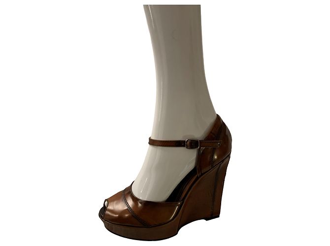 Wedge in pelle marrone Marni - vista 13