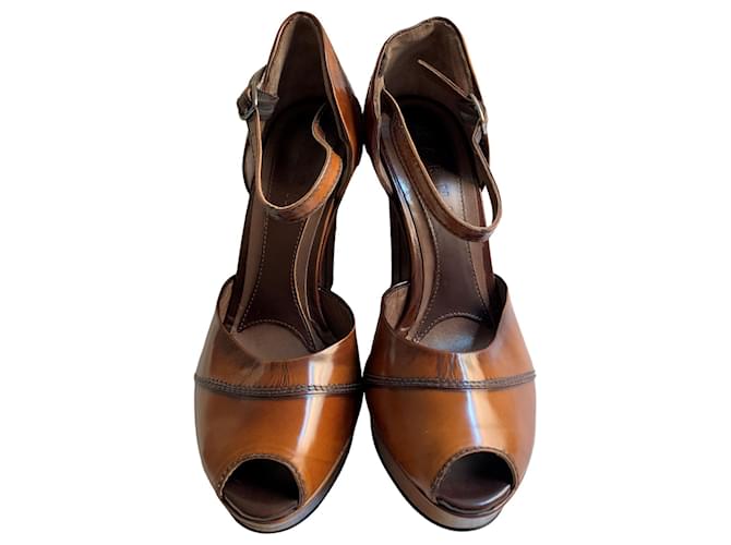 Wedge in pelle marrone Marni - vista 2