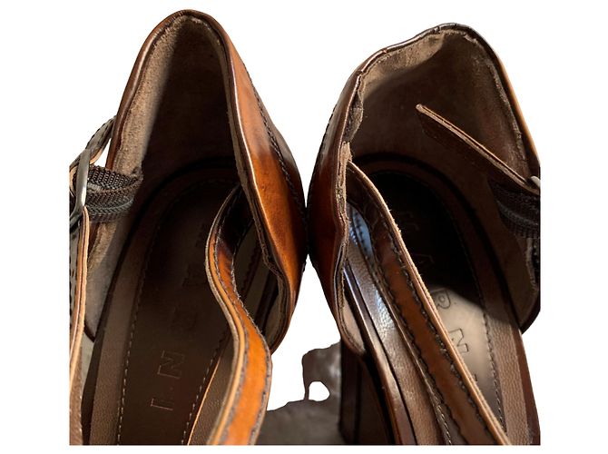 Wedge in pelle marrone Marni - vista 3