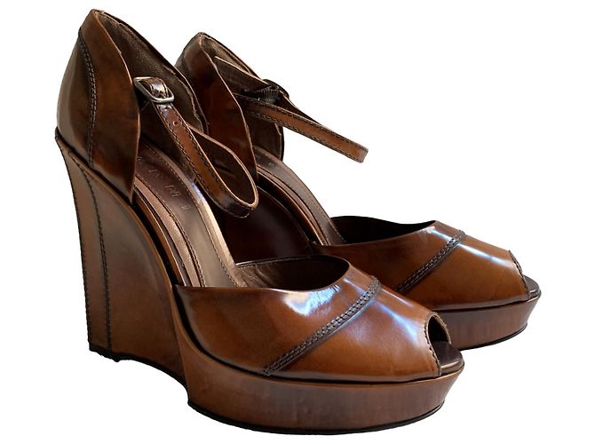 Wedge in pelle marrone Marni - vista 5
