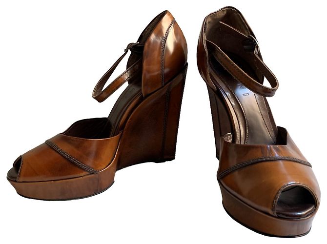 Wedge in pelle marrone Marni - vista 6