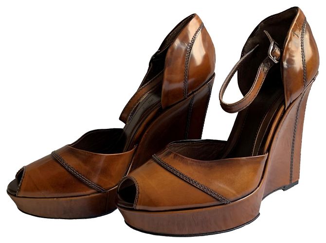 Wedge in pelle marrone Marni - vista 9