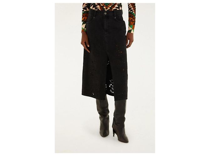 Falda midi de denim negro Richelieu con abertura frontal Farm Rio - vista 5