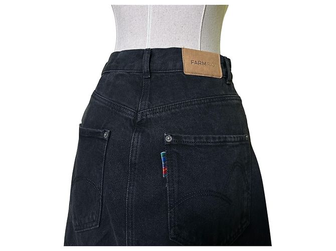 Falda midi de denim negro Richelieu con abertura frontal Farm Rio - vista 7