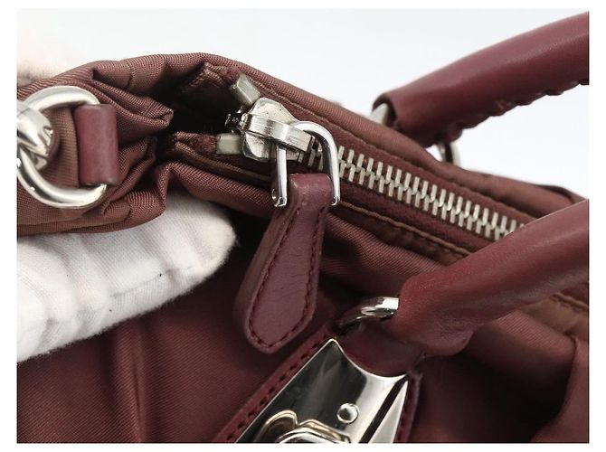 PRADA Borsa a Mano Nylon 2 vie Bordeaux Argento Auth BSZ102A Bordò - vista 10