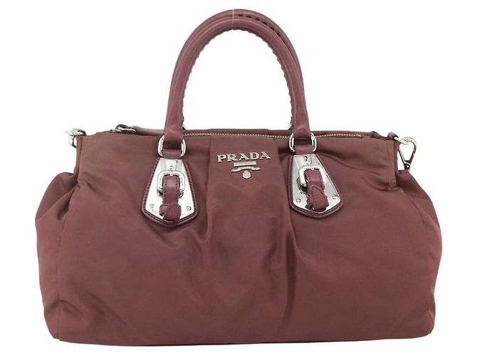 PRADA Borsa a Mano Nylon 2 vie Bordeaux Argento Auth BSZ102A Bordò - vista 13