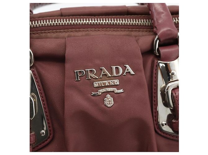 PRADA Borsa a Mano Nylon 2 vie Bordeaux Argento Auth BSZ102A Bordò - vista 19