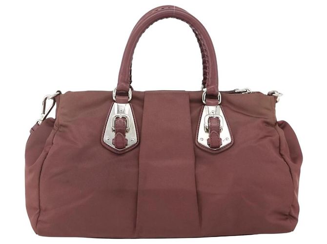 PRADA Borsa a Mano Nylon 2 vie Bordeaux Argento Auth BSZ102A Bordò - vista 2