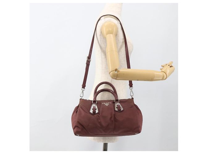 PRADA Borsa a Mano Nylon 2 vie Bordeaux Argento Auth BSZ102A Bordò - vista 25