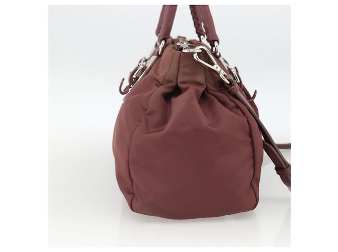 PRADA Borsa a Mano Nylon 2 vie Bordeaux Argento Auth BSZ102A Bordò - vista 3