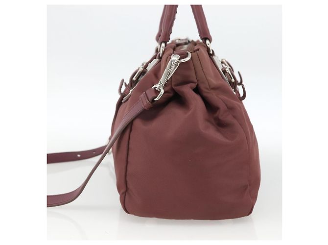 PRADA Borsa a Mano Nylon 2 vie Bordeaux Argento Auth BSZ102A Bordò - vista 4