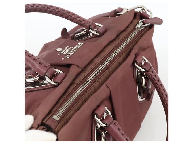 PRADA Borsa a Mano Nylon 2 vie Bordeaux Argento Auth BSZ102A Bordò - vista 6