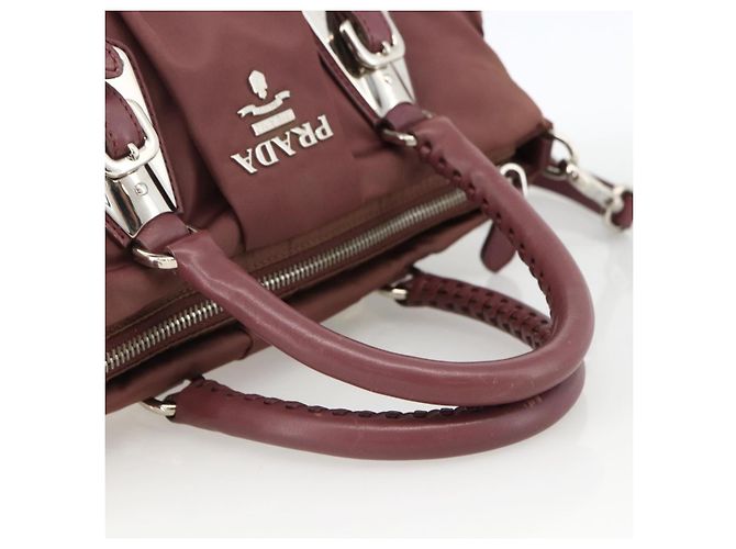 PRADA Borsa a Mano Nylon 2 vie Bordeaux Argento Auth BSZ102A Bordò - vista 7