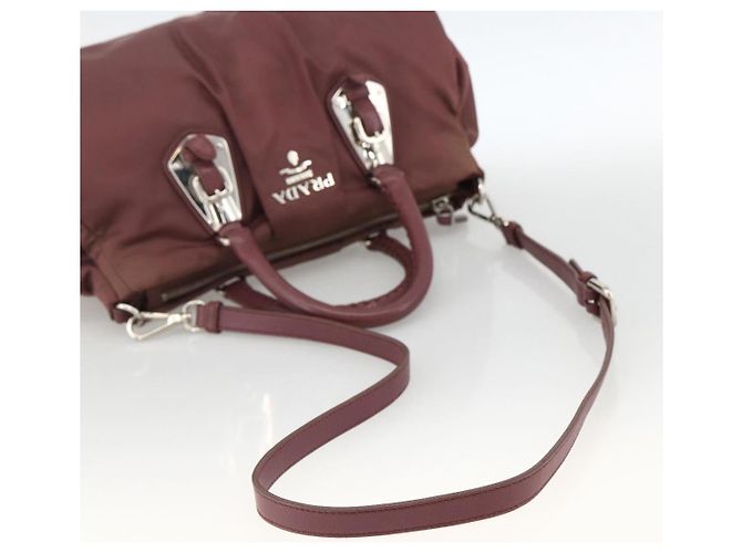 PRADA Borsa a Mano Nylon 2 vie Bordeaux Argento Auth BSZ102A Bordò - vista 8