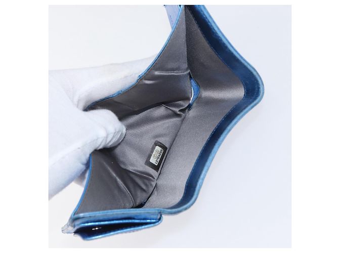 CHANEL Portafoglio Compatto in Pelle Blu Argento CC Auth 172453 - vista 10