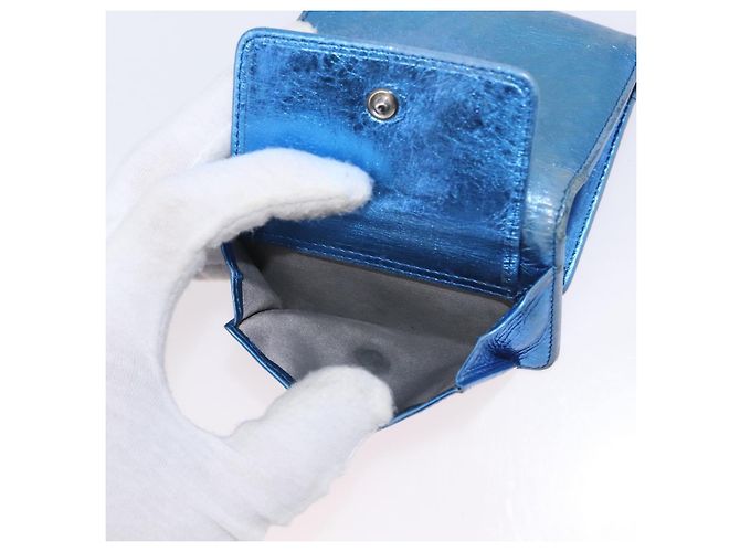 CHANEL Portafoglio Compatto in Pelle Blu Argento CC Auth 172453 - vista 11