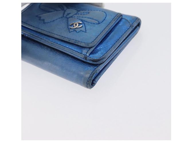 CHANEL Portafoglio Compatto in Pelle Blu Argento CC Auth 172453 - vista 14