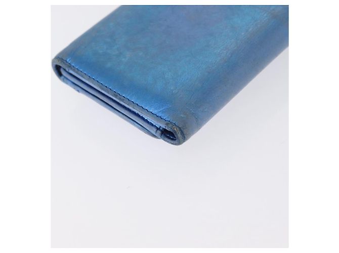 CHANEL Portafoglio Compatto in Pelle Blu Argento CC Auth 172453 - vista 15