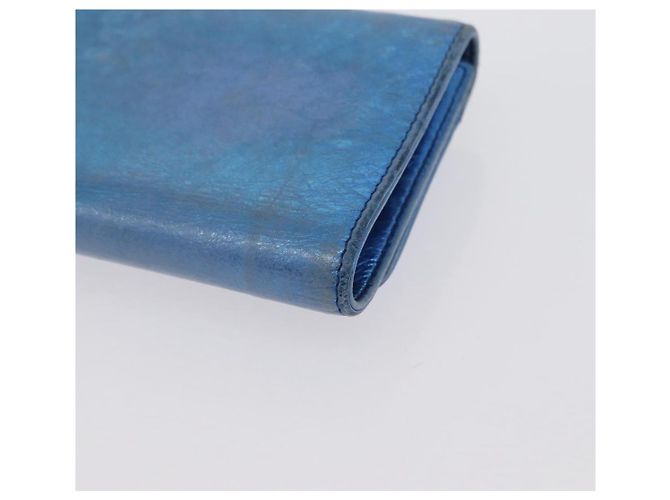 CHANEL Portafoglio Compatto in Pelle Blu Argento CC Auth 172453 - vista 16