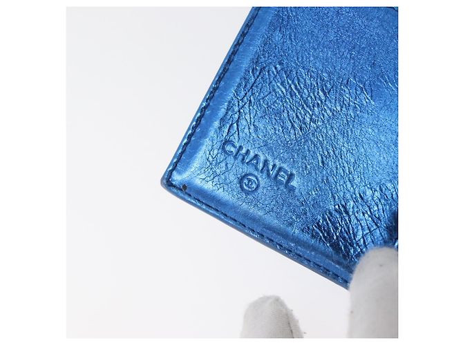 CHANEL Portafoglio Compatto in Pelle Blu Argento CC Auth 172453 - vista 17