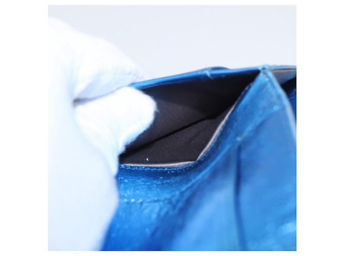 CHANEL Portafoglio Compatto in Pelle Blu Argento CC Auth 172453 - vista 18