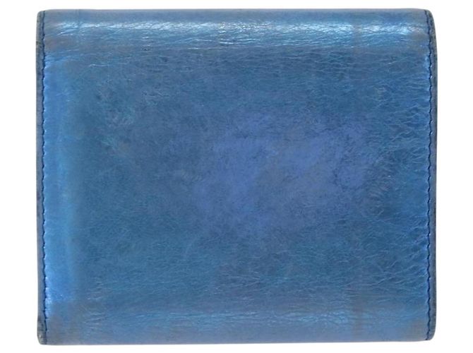 CHANEL Portafoglio Compatto in Pelle Blu Argento CC Auth 172453 - vista 2