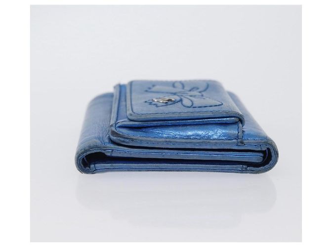 CHANEL Portafoglio Compatto in Pelle Blu Argento CC Auth 172453 - vista 3