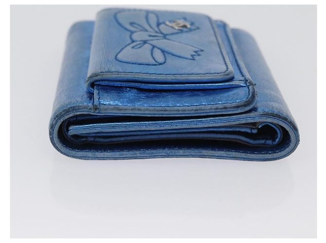 CHANEL Portafoglio Compatto in Pelle Blu Argento CC Auth 172453 - vista 4