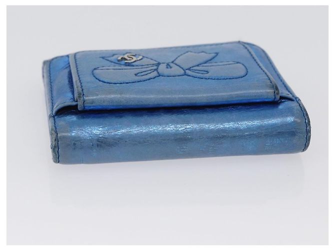 CHANEL Portafoglio Compatto in Pelle Blu Argento CC Auth 172453 - vista 5