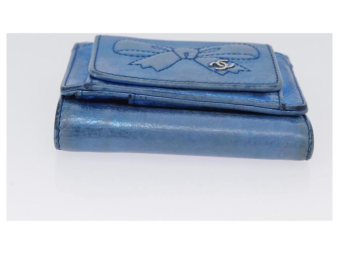 CHANEL Portafoglio Compatto in Pelle Blu Argento CC Auth 172453 - vista 6