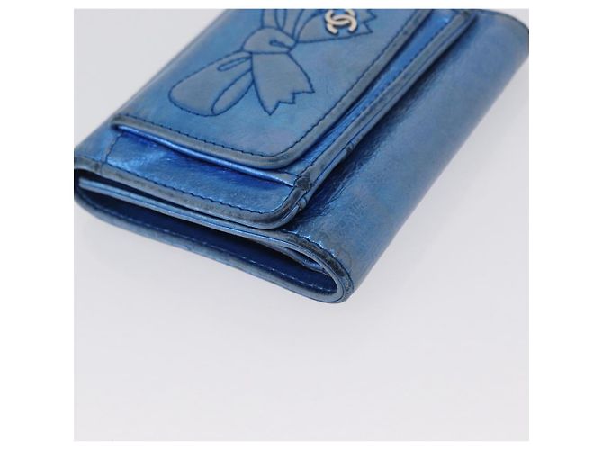 CHANEL Portafoglio Compatto in Pelle Blu Argento CC Auth 172453 - vista 7
