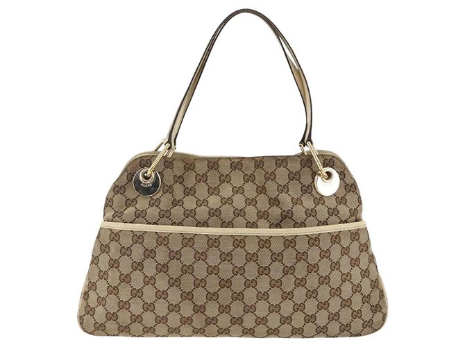 Borsa a mano in tela GG Gucci Beige Oro 121023 Auth 174123 - vista 2